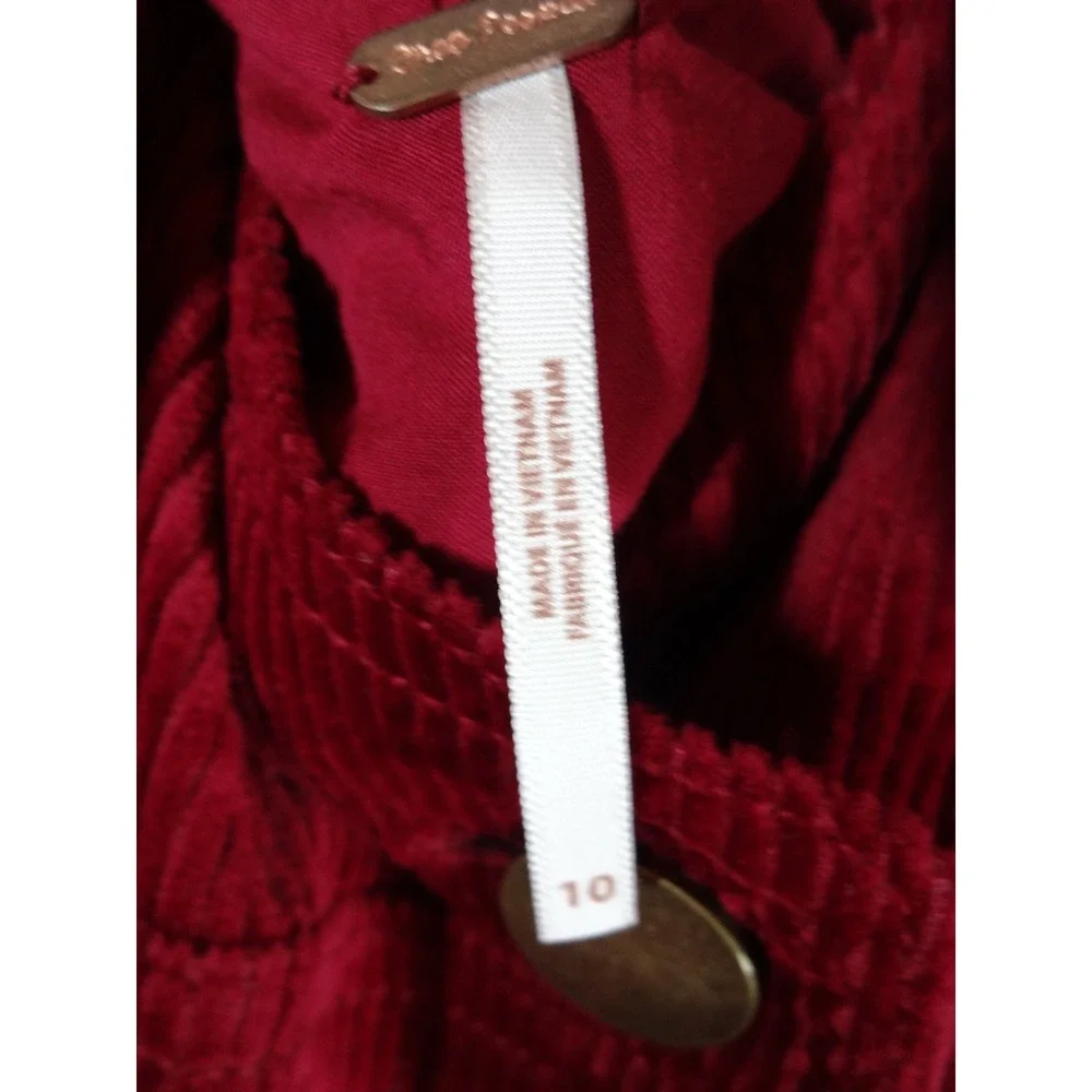 Free People Pinafore Overall Dress Women Large Burgundy Corduroy Boho Fall Prep
